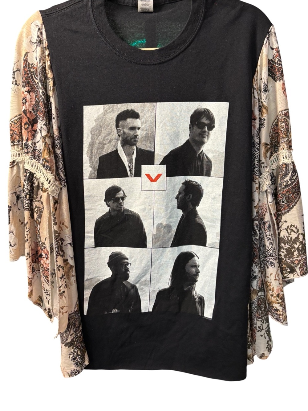 Maroon 5 Rocktop Upcycled with Paisley Boho Sleeves